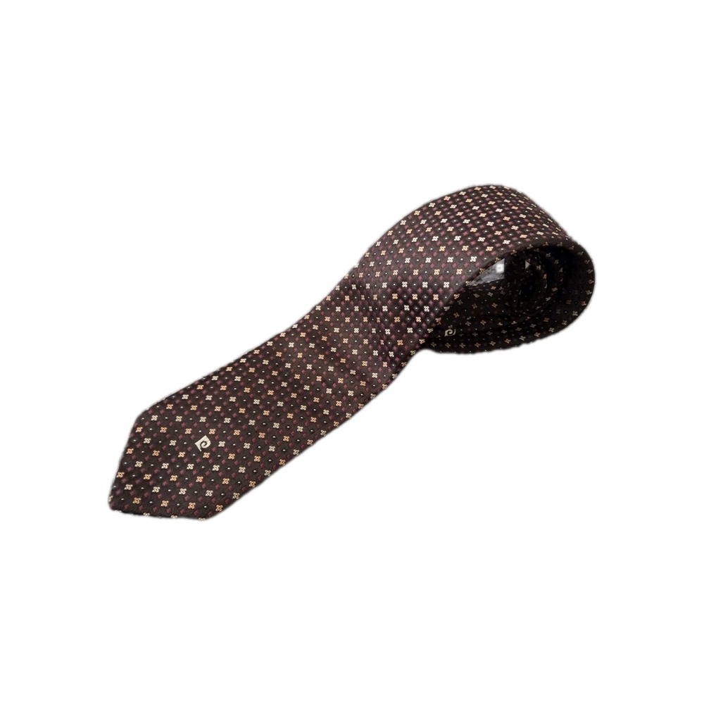Pierre Cardin Mens Tie Brown Geometric Micro Pattern Burgundy Tan Classic Silk
